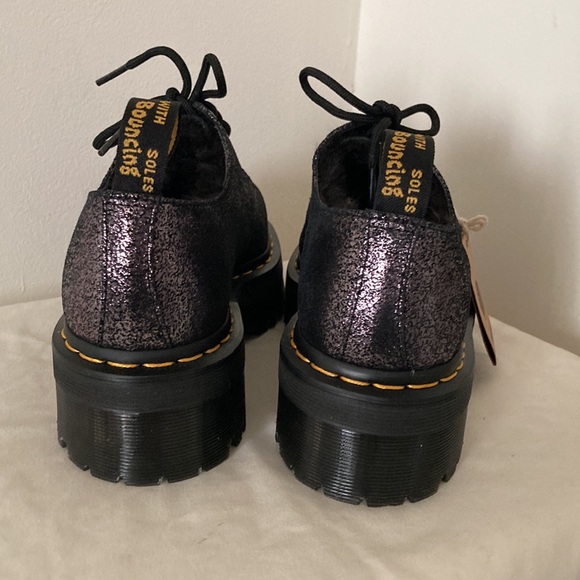 Dr Martens Shoes 1461 Quad Metallic Leather Faux Fur Lined Platform Oxford NWT 9 - Picture 6 of 9